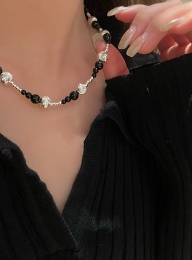 S925银超闪拉丝猫眼黑玛瑙项链