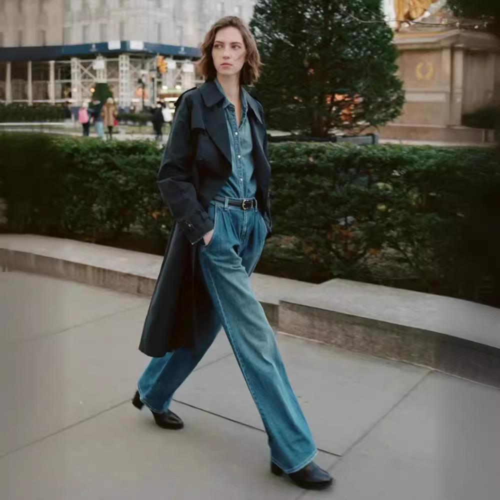 【现货】About Reformation白百何褶裥设计阔腿裤子宽松牛仔裤女 - 图0