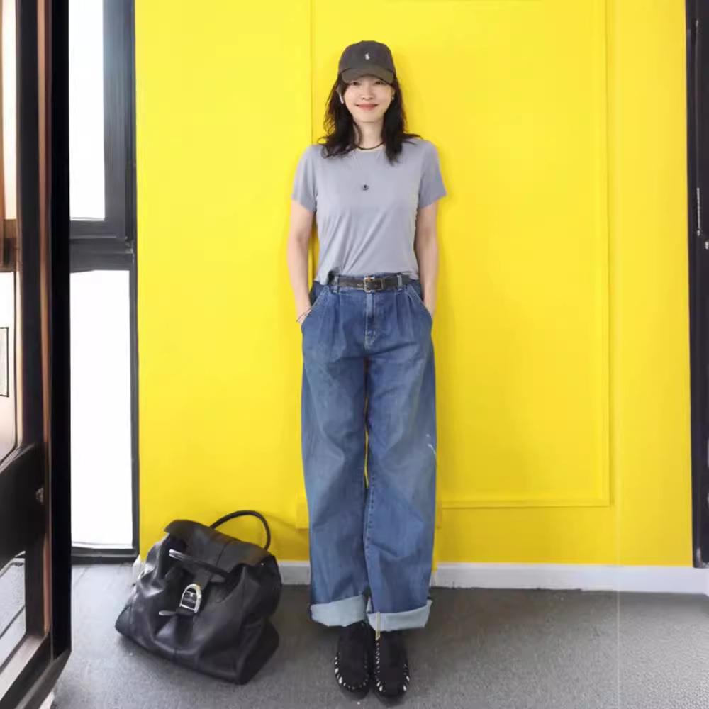 【现货】About Reformation白百何褶裥设计阔腿裤子宽松牛仔裤女 - 图1