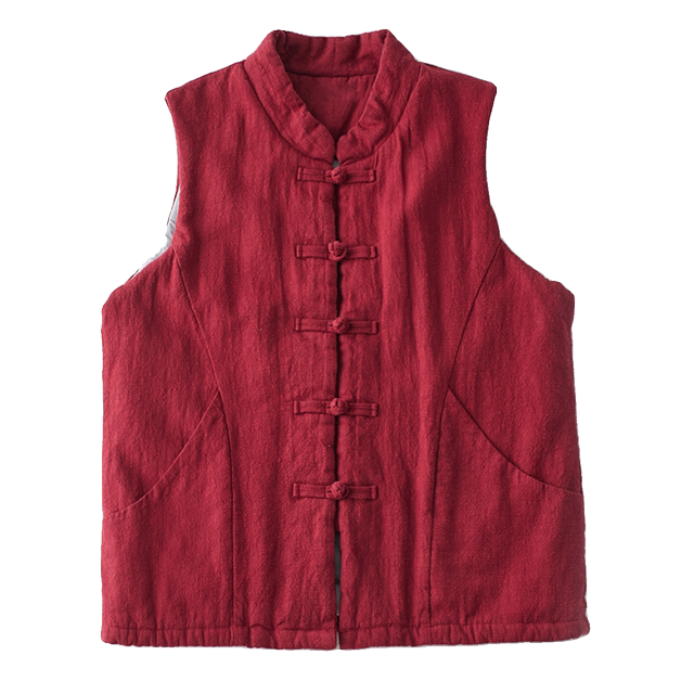Jihe original Tang suit women's national style high-end quilted vest new style ຈີນດູໃບໄມ້ລົ່ນແລະລະດູຫນາວຮູບແບບໃຫມ່ແຜ່ນ buckle ຫນາ waistcoat jacket-padded ຝ້າຍ
