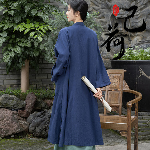己荷原创纯棉开衫2023春秋上衣长袖中长款过膝宽松外搭女夏季薄款 - 图2