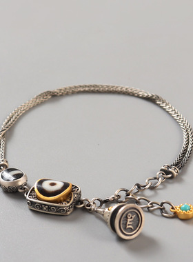 藏式设计925银藏式手链 扎基拉姆绿度母饰品男女 西藏天珠手串