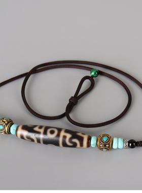 时尚西藏莲师三眼天珠项链 藏式设计毛衣链吊坠男女 本命年礼物