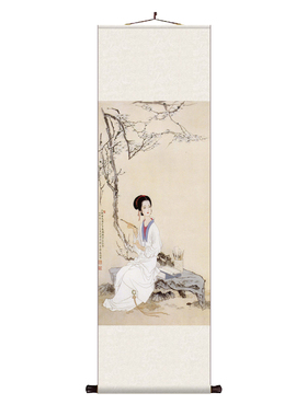 古风游船仕女泛舟图酒店挂画包厢名家字画李清照竖版玉梅群芳人物
