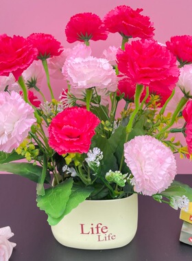 康乃馨假花盆栽仿真花客厅装饰品