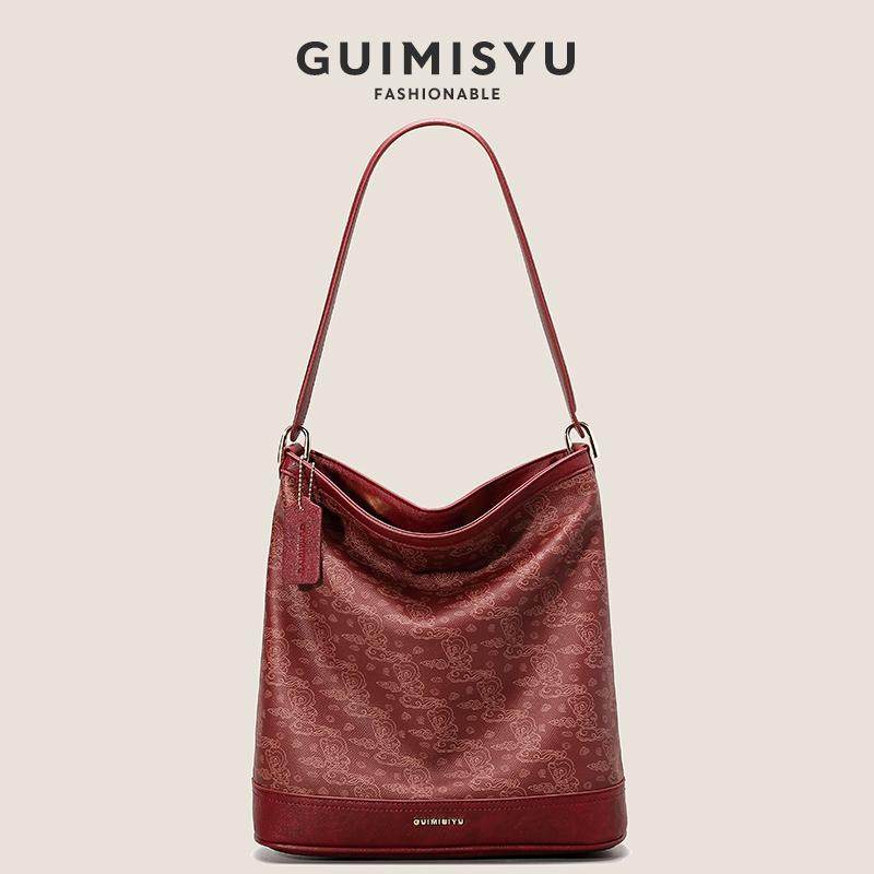 GUIMISIYU原创水桶包2025新款小众高级感红色婚礼百搭单肩手提包,淘宝优惠券,粉丝福利购,淘宝优惠卷