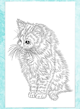 2初学者临摹工笔画白描底稿线描国画稿波动物画稿猫咪7张打包