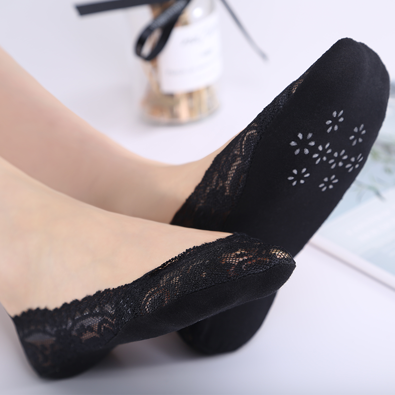潮纯棉底隐形硅胶防滑夏季蕾丝袜子 优臣品短袜/打底袜/丝袜/美腿袜