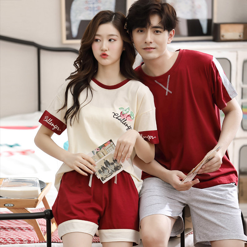 两套价夏季情侣全棉短裤短袖睡衣 瑷雅轩睡衣/家居服套装
