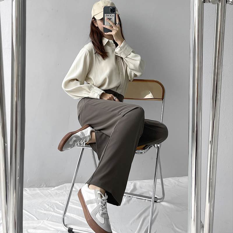 衣梵诗旗舰店卡其色西装裤子女春秋款高腰垂感宽松直筒休闲拖地裤小个子阔腿裤1