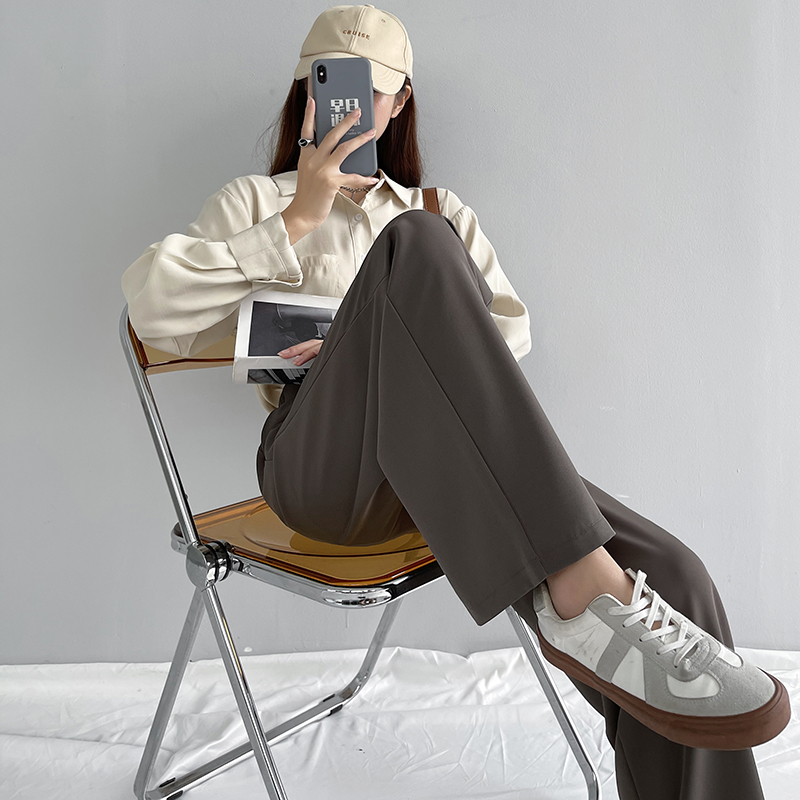 衣梵诗旗舰店卡其色西装裤子女春秋款高腰垂感宽松直筒休闲拖地裤小个子阔腿裤2