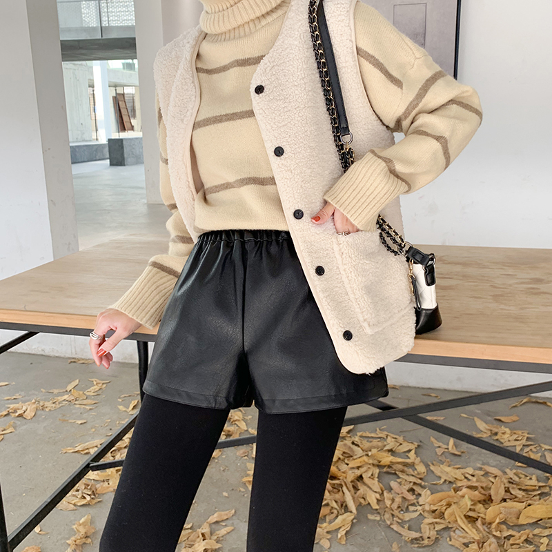 衣梵诗旗舰店皮短裤女新款秋冬款外穿高腰时尚阔腿大码宽松显瘦百搭pu皮裤2