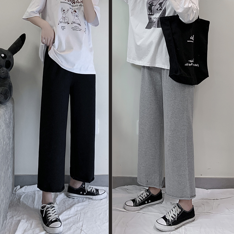 衣梵诗旗舰店小个子阔腿裤女高腰直筒宽松夏季新款显高九分灰色运动裤薄款3