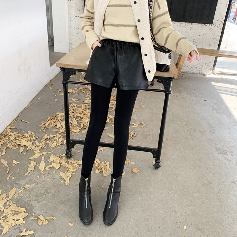 衣梵诗旗舰店皮短裤女新款秋冬款外穿高腰时尚阔腿大码宽松显瘦百搭pu皮裤3