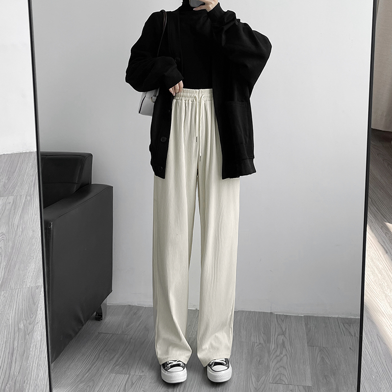 衣梵诗旗舰店灯芯绒阔腿裤女春秋新款高腰宽松直筒裤显瘦百搭白色休闲裤子3