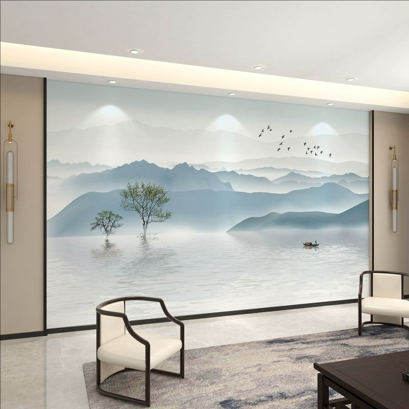 3D水墨山水中式床头沙发定制壁画客厅8D电视背景墙壁纸画墙布墙纸,淘宝优惠券,粉丝福利购,淘宝优惠卷