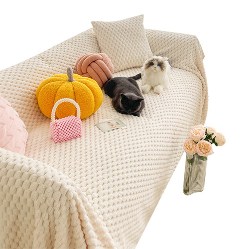 M.life ins风奶油色绒面沙发巾万能全盖沙发套罩四季盖毯可机洗 - 图3