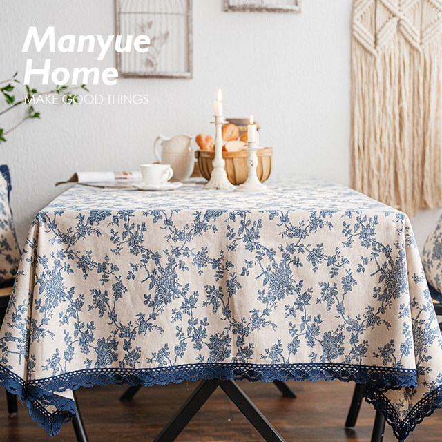 French retro cotton and linen tablecloth tablecloth household