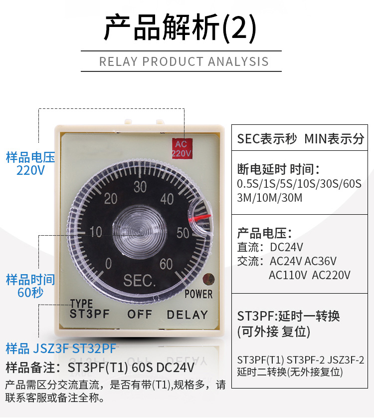 ST3PF断电延时带刻度时间继电器定时延时时间继电器DC12V AC220V-图0