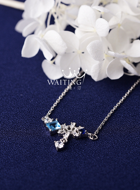 女日系托帕石雪花纯银项链女轻奢