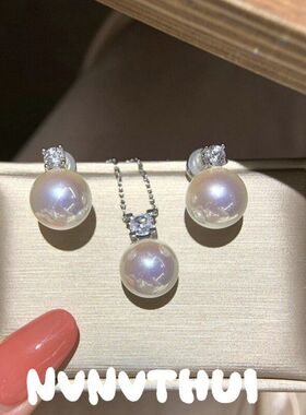 奥地利宫廷王妃宝石澳白珍珠项链 大溪地 真多麻贝珠锆石耳环套装