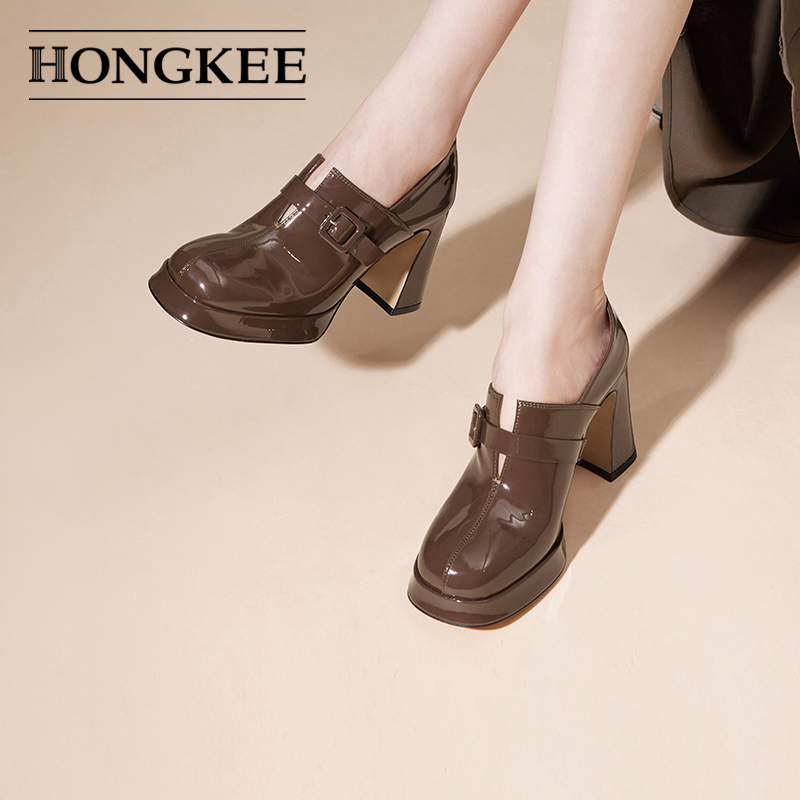 Hongkee/红科高跟鞋2024秋新款深口单鞋防水台配裙子女鞋H744D309 - 图2