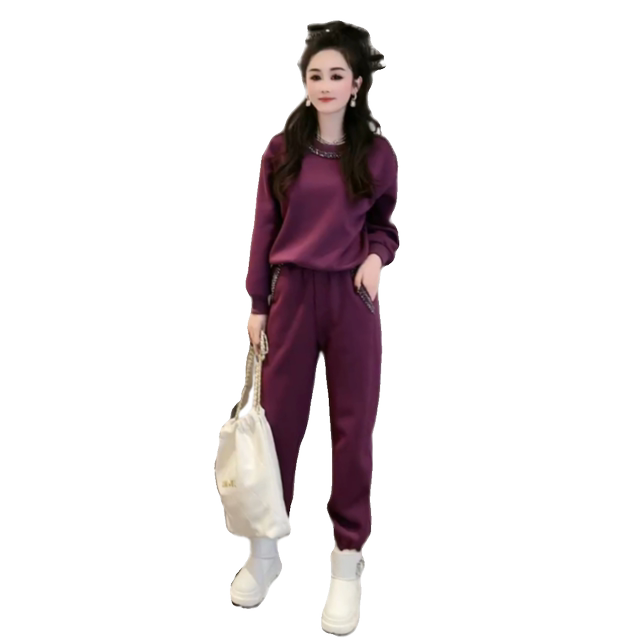 2023 winter beaded sweatshirt and sweatpants casual fashion set