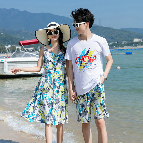 适合去泰国穿的衣服情侣装夏装三亚旅游连衣裙海边拍照男沙滩套装-图0