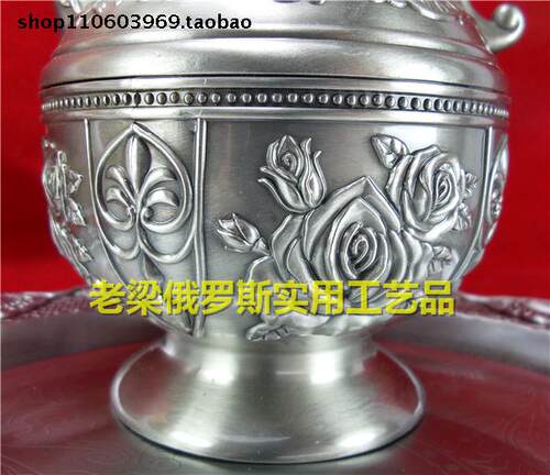 Z44特价俄罗斯锡金属酒壶暗银古锡色玫瑰花容量8两400毫升欧式 - 图2