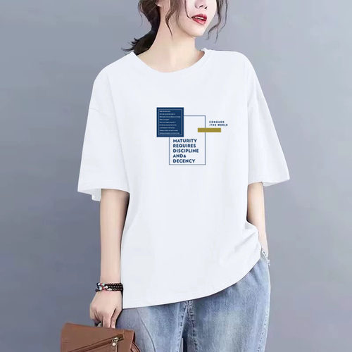外贸原单出口女装纯棉休闲短袖t恤女夏宽松内搭时尚字母印花上衣 - 图2