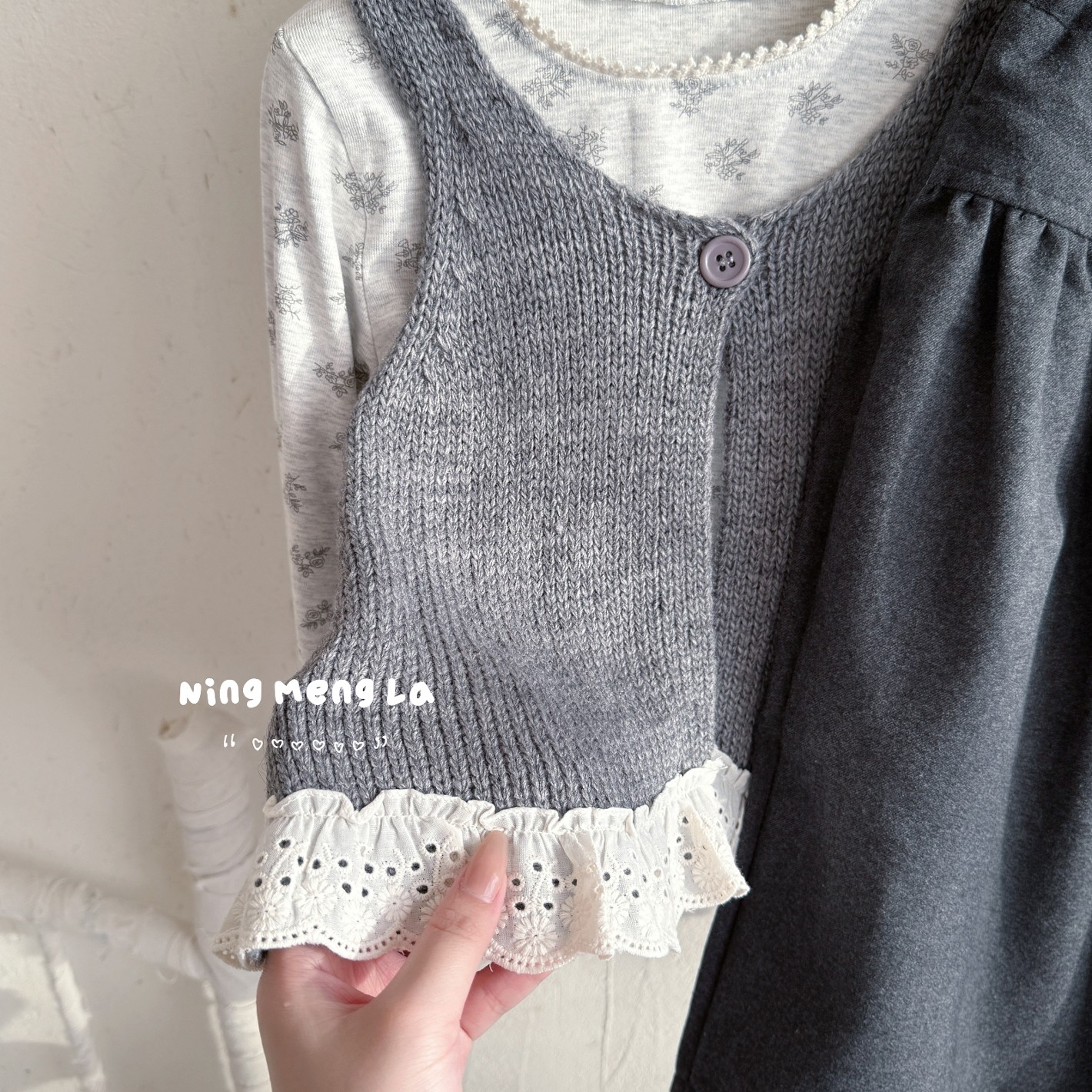 女童森系碎花套装2026春季新款儿童拼接针织马甲打底衫宝宝阔腿裤,淘宝优惠券,粉丝福利购,淘宝优惠卷