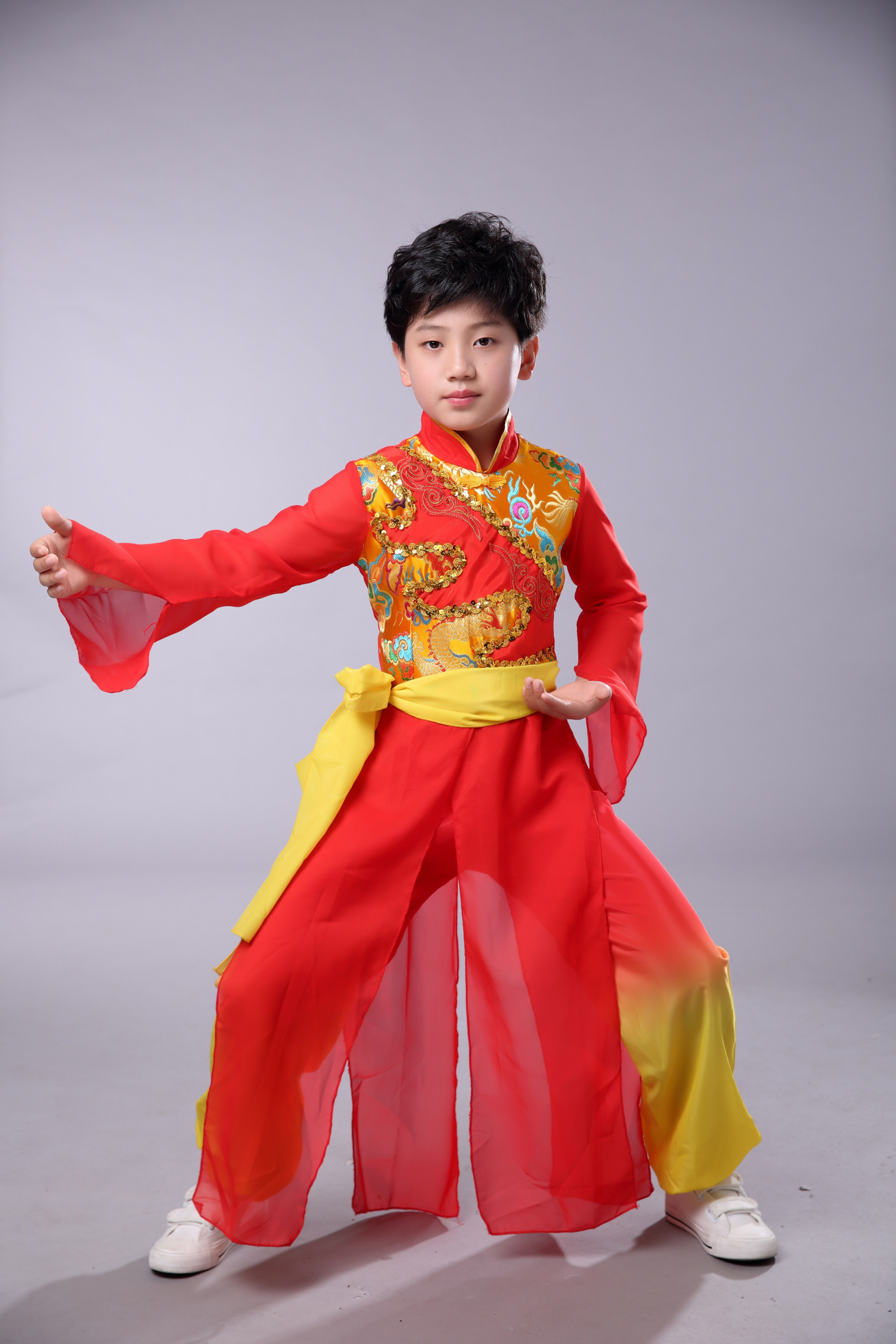 儿童打鼓服龙服演出服装男女水鼓筷子舞中国风古典时尚复古表演服