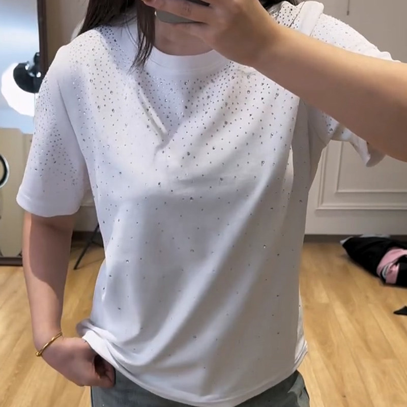 满天星亮钻短袖上衣女T恤衫胖mm2025冬季新款宽松大码显瘦女装潮,淘宝优惠券,粉丝福利购,淘宝优惠卷