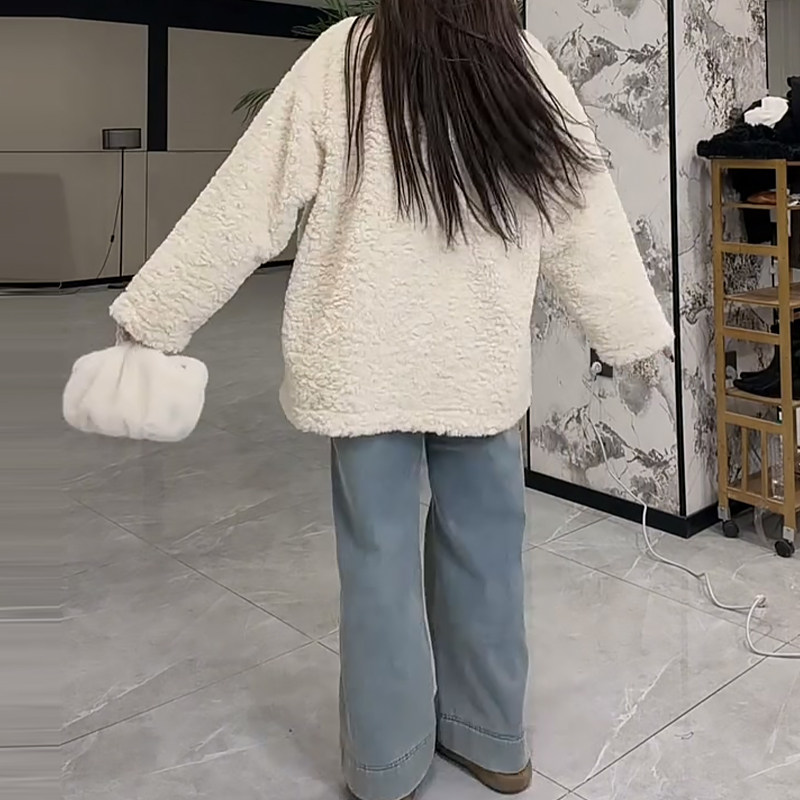 立领牛角扣毛毛外套女牛仔裤胖mm2025冬季新款显瘦宽松大码女装潮,淘宝优惠券,粉丝福利购,淘宝优惠卷