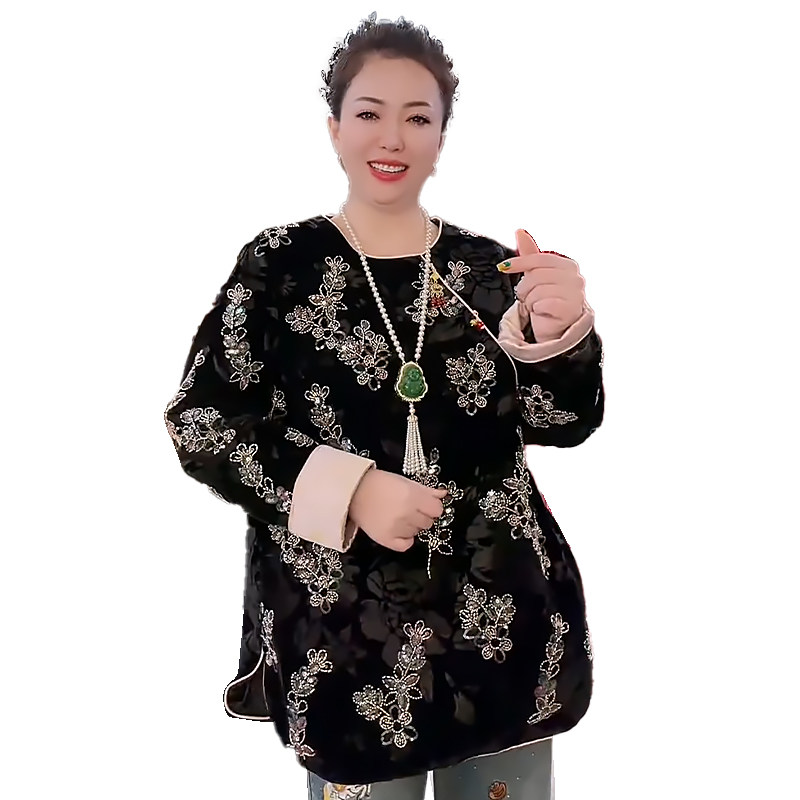 新中式刺绣花朵国风衫气质上衣胖mm2026春冬新款宽松大码显瘦女装,淘宝优惠券,粉丝福利购,淘宝优惠卷