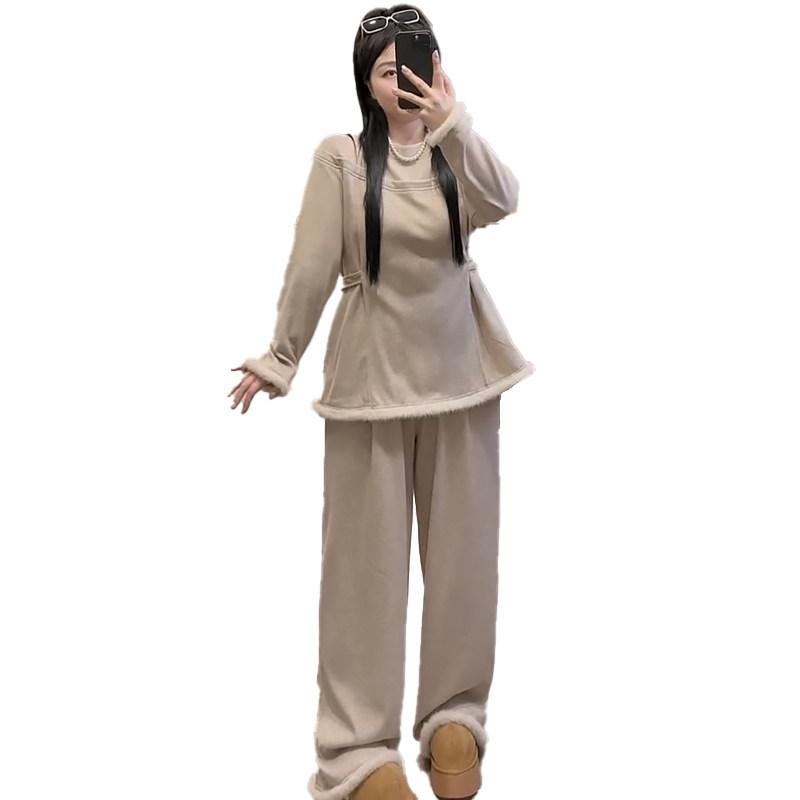 设计感镂空上衣阔腿裤两件套春冬胖mm2025新款显瘦宽松大码女装潮,淘宝优惠券,粉丝福利购,淘宝优惠卷