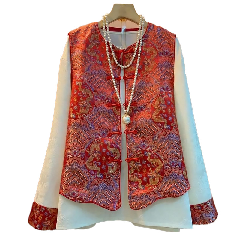 提花复古盘扣马甲打底衫两件套胖mm2026春冬新款显瘦宽松大码女装,淘宝优惠券,粉丝福利购,淘宝优惠卷