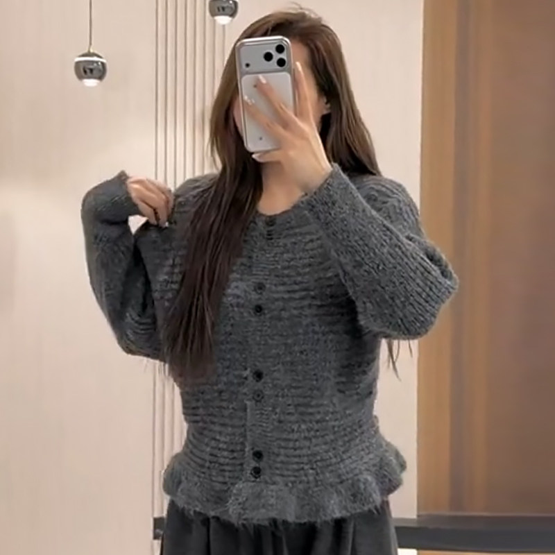 木耳边下摆绑带针织衫加厚毛衣胖mm2025冬季新款宽松大码显瘦女装,淘宝优惠券,粉丝福利购,淘宝优惠卷