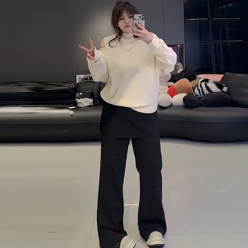 设计感上衣两件套磨毛屁帘裤子胖mm2026春冬新款显瘦宽松大码女装,淘宝优惠券,粉丝福利购,淘宝优惠卷