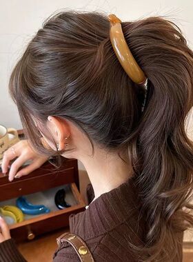 孔雀蓝色香蕉夹高马尾发夹安可拉红气质发夹女后脑勺盘发一字夹女