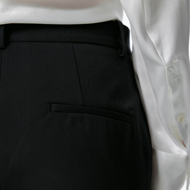 Jiangnan Buyi ພາກຮຽນ spring ແລະດູໃບໄມ້ລົ່ນ Flare Pants ສີດໍາ Pants Slim Pants ງ່າຍດາຍ Commuting Trousers Micro-Boots