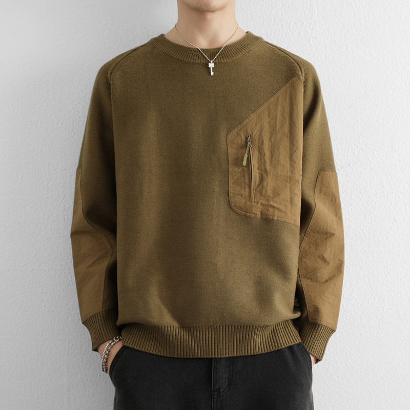 GXG男士2025新款秋冬季户外贴布圆领风格毛衣男针织衫长袖卫衣,淘宝优惠券,粉丝福利购,淘宝优惠卷