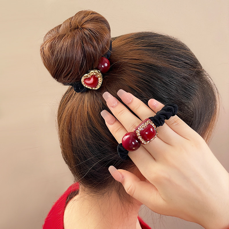 红色爱心小肠发圈高级感发饰本命年新年头绳发绳扎头发头饰头花女,淘宝优惠券,粉丝福利购,淘宝优惠卷
