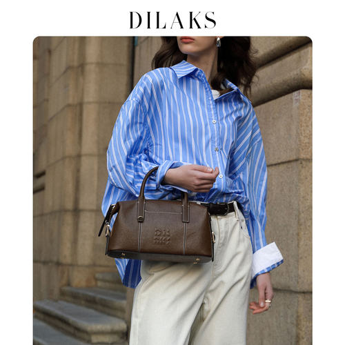 DILAKS迪莱克丝正品女包真皮手提波士顿包保龄球包通勤女包斜挎包 - 图0