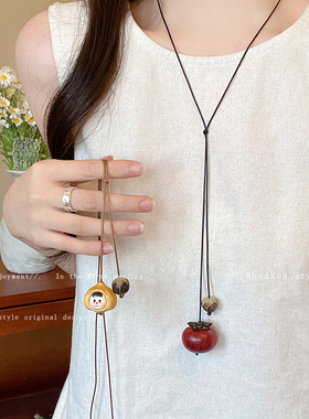 新中式柿子挂件长款项链女民族风复古毛衣链国风小众禅意装饰配饰