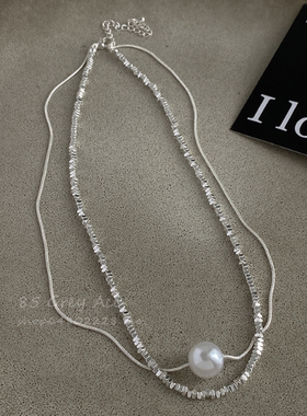 轻奢高级感双层叠戴碎银子款珍珠项链女小众设计感锁骨链气质颈链