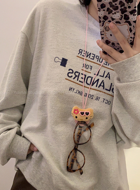 kitty眼镜收纳挂脖_毛绒绒黑皮豹纹KT猫咪挂绳项链甜酷辣妹毛衣链