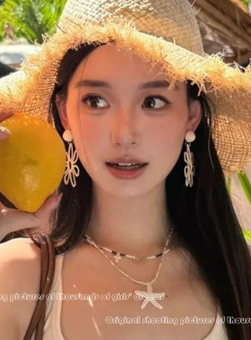 夏日海边度假风大花朵耳环波西米亚夸张草编耳饰女耳钉旅游巨出片