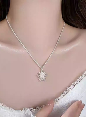 银色烟花蒲公英吊坠项链女2025新款百搭锁骨链轻奢小众颈链配饰品