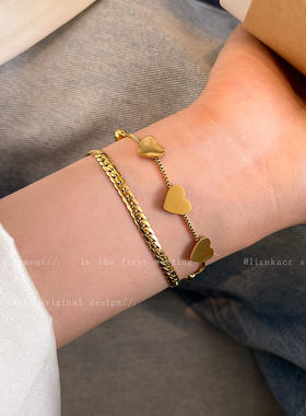 欧美麦穗金色复古手链不锈钢爱心贝母麦穗花纹流行不掉色手链手饰